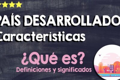 Chalkboard-style infographic explaining paises desarrollados 1 with bold headings and a circular city icon.