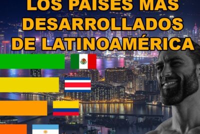 Night skyline with colorful bar chart and flags illustrating paises desarrollo 1 ranking.