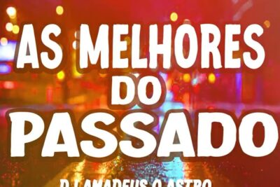 Neon city night cover with bold white text 'As Melhores do Passado' over wet reflective street evoking passado melhor