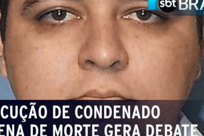 Close-up portrait in a news graphic highlighting pena morte 10 and an execution debate
