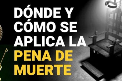 Montage of execution methods with an electric chair, hanging noose and lethal injection syringe alongside bold Spanish text about pena muerte 29