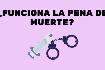 Illustration of a syringe linked to handcuffs beneath the question '¿FUNCIONA LA PENA DE MUERTE?' referencing pena muerte 32