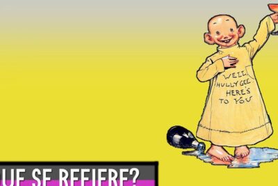 Vintage cartoon figure raising a glass on a bright yellow background, periodicos amarillistas 1