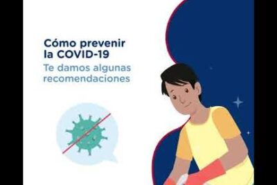 Illustration of a person cleaning hands with gloves and a crossed-out virus icon for prevencion covid 19 1
