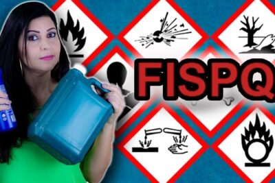 Person holding blue chemical containers in front of GHS hazard pictograms, produtos quimicos 1