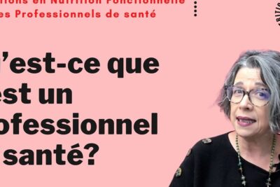 French educational graphic with a female presenter beside bold text asking what a professionnel sante is.