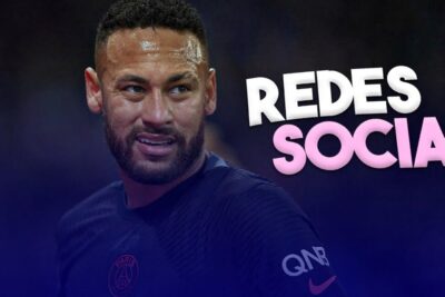 Close-up of a football athlete in a dark kit next to a striking redes sociais 15 social media graphic.