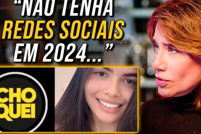 Bold YouTube thumbnail with headline about redes sociais 16, two profile portraits and a circular yellow-black logo