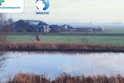 Farmhouse and barns by a calm river with grassy fields and reeds highlighting reduzierung treibhausgasemissionen.