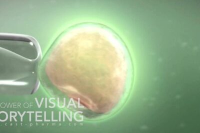 Close-up of an oocyte held by a micropipette illustrating reproduction assistee procedure