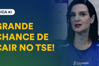 Thumbnail with a presenter on the right and large yellow headline 'GRANDE CHANCE DE CAIR NO TSE' on a blue-green background mentioning restricao direitos.