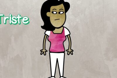 Sad cartoon woman standing against a neutral textured background illustrating sante mentale concerns.