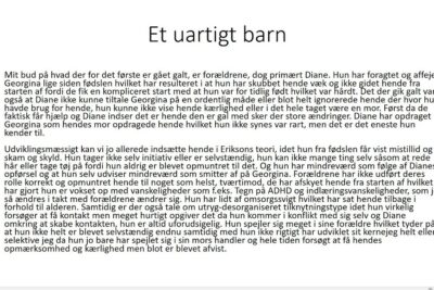 Danish presentation slide about a troubled child's development and family dynamics siden teenagearene.