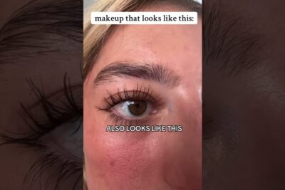 Close-up of an eye with visible lashes, brow and flushed cheek showcasing makeup details for sociala medier 7.