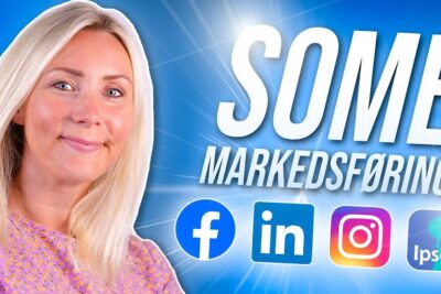 Smiling blonde woman next to bold 'SOME MARKEDSFØRING' text and social icons highlighting sosiale medier 10.