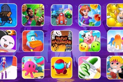 Colorful grid of mobile game icons encouraging users to spela spel.