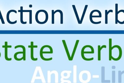 Poster displaying bold headings 'Action Verbs' and 'State Verbs' to illustrate states actions and verb categories.