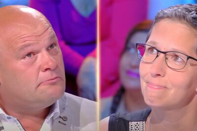 Split-screen close-up of two people in a TV studio during a thoughtful conversation with tarjota enemman