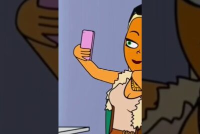 Cartoon woman taking a selfie with a pink phone, tekee siita.