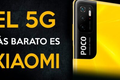 Yellow POCO Xiaomi telefono 5g 1 rear camera close-up on promotional banner