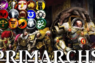 Armored primarchs and colorful heraldic emblems in a dramatic tableau, tillata eutanasi 1.