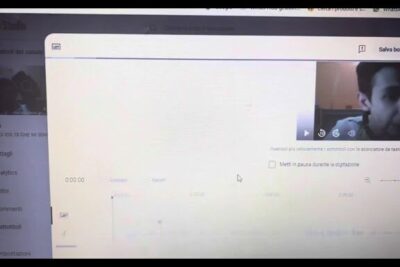 Computer screen showing a video transcript editor with preview and traduzione automatica 1