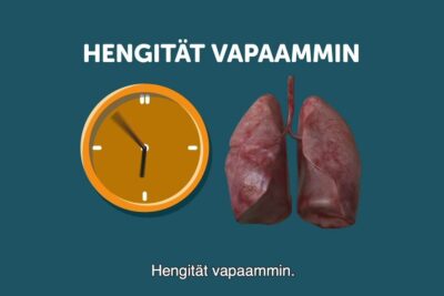Illustration of a clock and lungs symbolizing tupakoinnin lopettaminen 1.