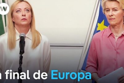 Two women officials at a podium with an EU flag and a news outlet logo, union europea 3