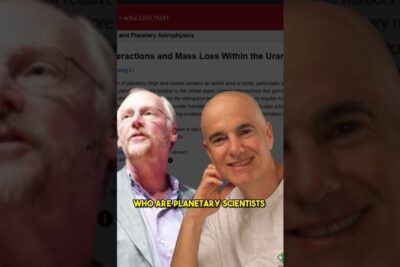 Two scientists posed in front of a research paper and overlay text highlighting uranus ringar 1