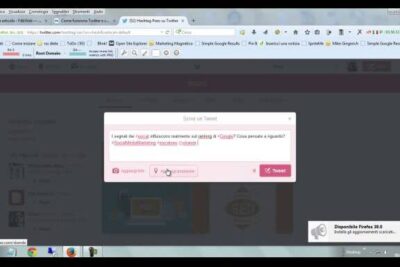 Screenshot of a desktop browser with the Twitter compose dialog open to utilizzare twitter and post a message