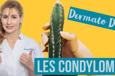 Dermatologist giving thumbs up beside a cactus and signage referencing verrues genitales