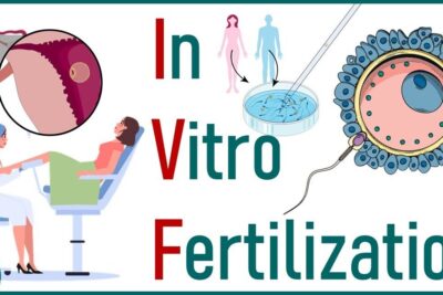 Infographic illustrating the vitro fertilization 1 cycle with egg retrieval, laboratory fertilization and embryo transfer.