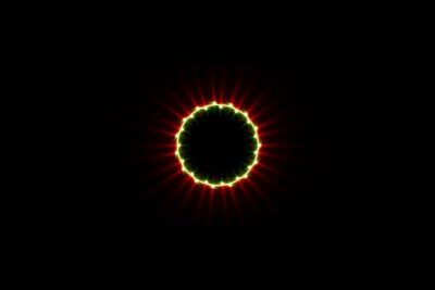 Glowing circular neon audio halo visualization representing windows sonic 9 immersive sound.