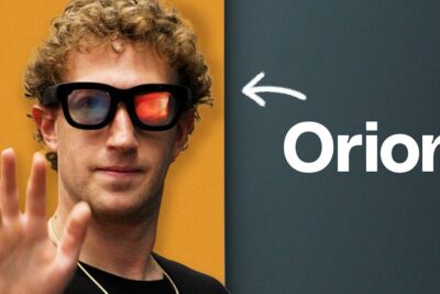 Person wearing black AR glasses with one hand raised and reflective lenses showcasing youtube ar.